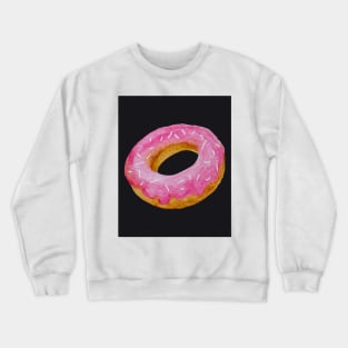 Watercolor donut - pink on black background Crewneck Sweatshirt